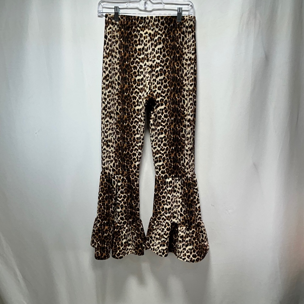 Park Avenue Leopard Print Flare Leggings Ruffle Bell Bottom Pants Women's M - Picture 6 of 9